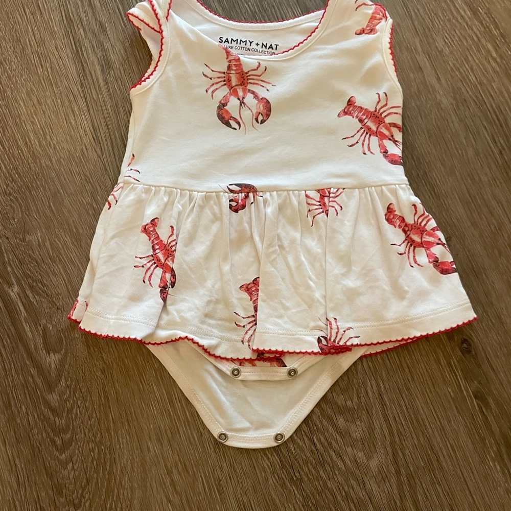 Sammy + Nat White and Red Lobster Baby Romper